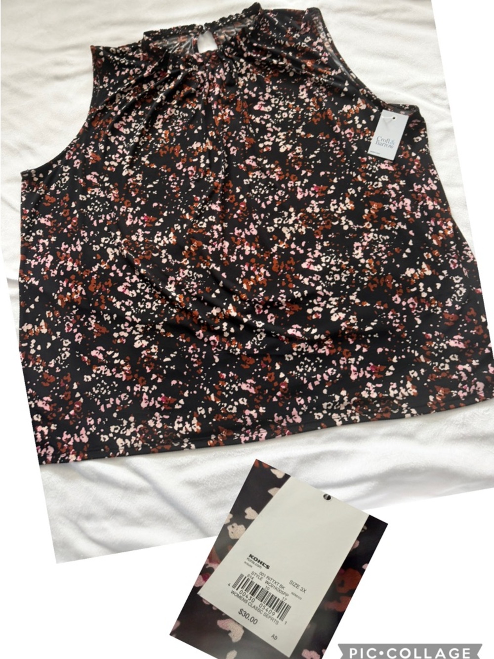 croft & barrow Black Floral Print Sleeveless Tank Top